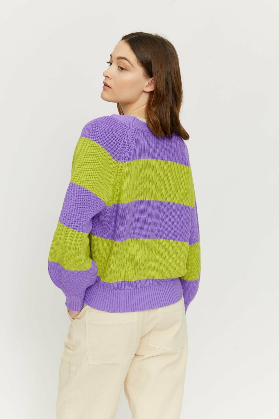 DAMEN Mazine | Mala Striped Cardigan Purple Haze/Leek Green